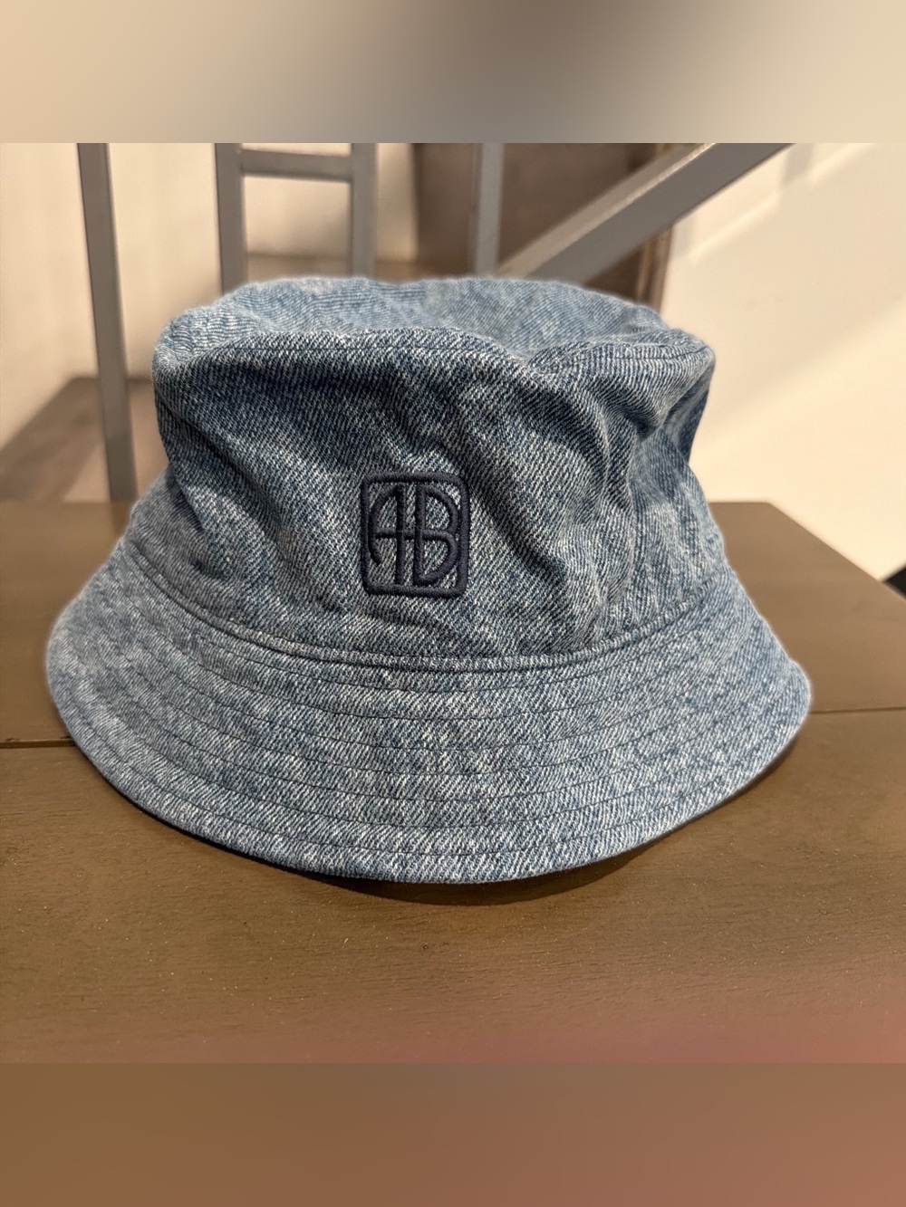 Anine Bing Nicks Denim Bucket Hat with Embroidered Logo
